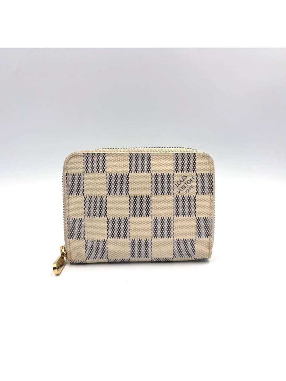 Louis Vuitton Zippy Coin Purse Damier Azur Leather White Gold
